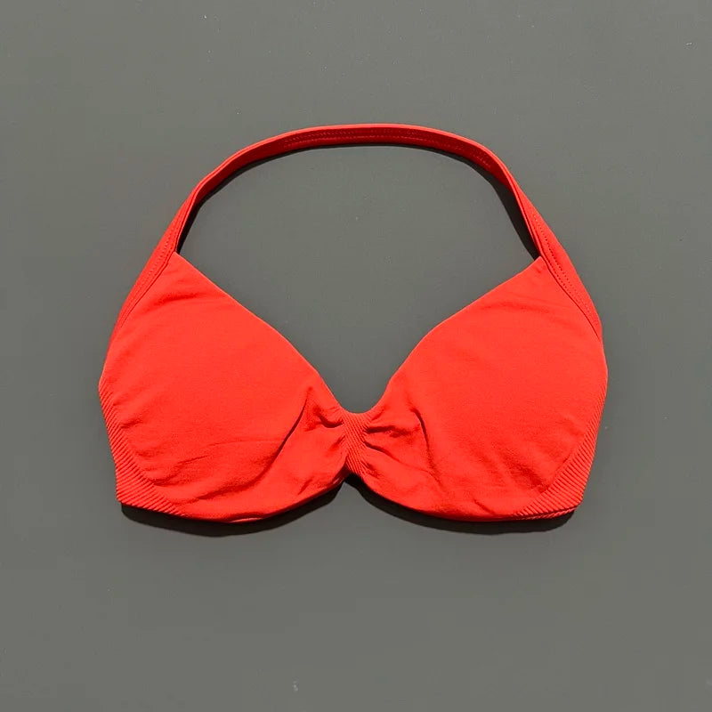 Sports Strappy Bra Yoga Underwear Women Gym Top Running Exercise Backless Bra High Support Active Wear Fitness Workout Halter - ATFH