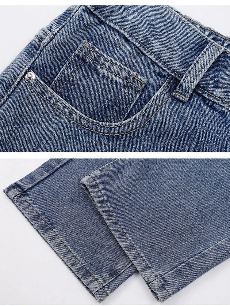 2026 New Korean Men's Casual Long Jeans Classic Man Straight Denim Wide-leg Pants Solid Color Light Blue Grey Black ATFH