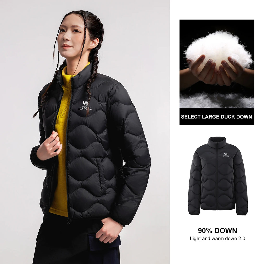 GOLDEN CAMEL Outdoor Down Jackets Men's and Women's Lightweight High-loft Warm Windproof Anti-static Jacket for Men Winter Coats