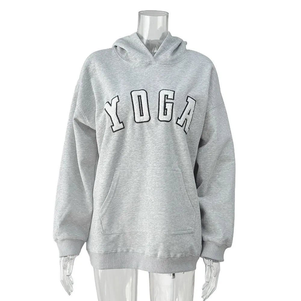 Casual Hooded Hoodies Women Autumn Winter Sweatshirts Letter Embroidery Female Long Sleeve Pullover Tops Oversized Streetwear - ATFH