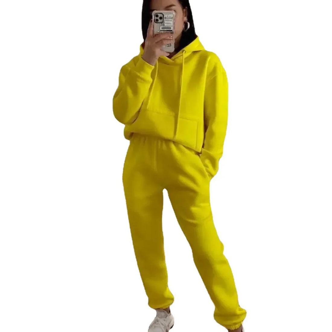 Women's Hooded Long Sleeved Pocket Sweatshirt Solid Color Sports Set Two-piece Set 2024 Autumn/winter