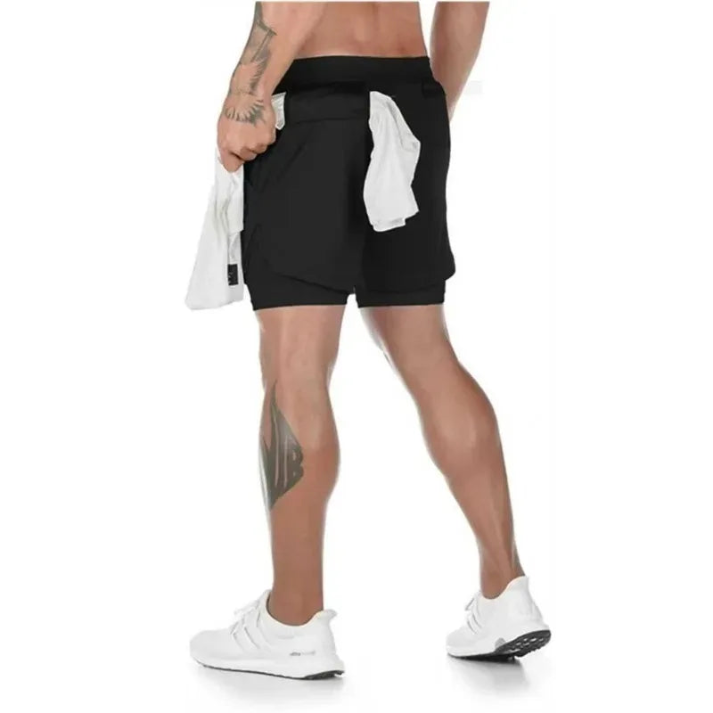 2-in-1 Running Summer Workout Shorts for Men Gym Performance Compression Shorts with Phone Pocket Towel Loop Athletic Activewear