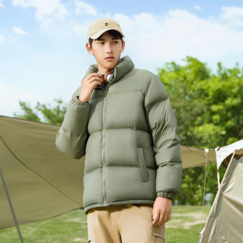 Outdoor Windproof Hiking Down Coats for Men Quality Waterproof Camping Down Jacket Stand Collar Warm Overcoat Fashion All-match