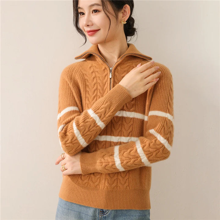 Autumn and winter new 100% pure wool high neck sweater women's casual knitted cashmere pullover loose hot selling women's top - ATFH