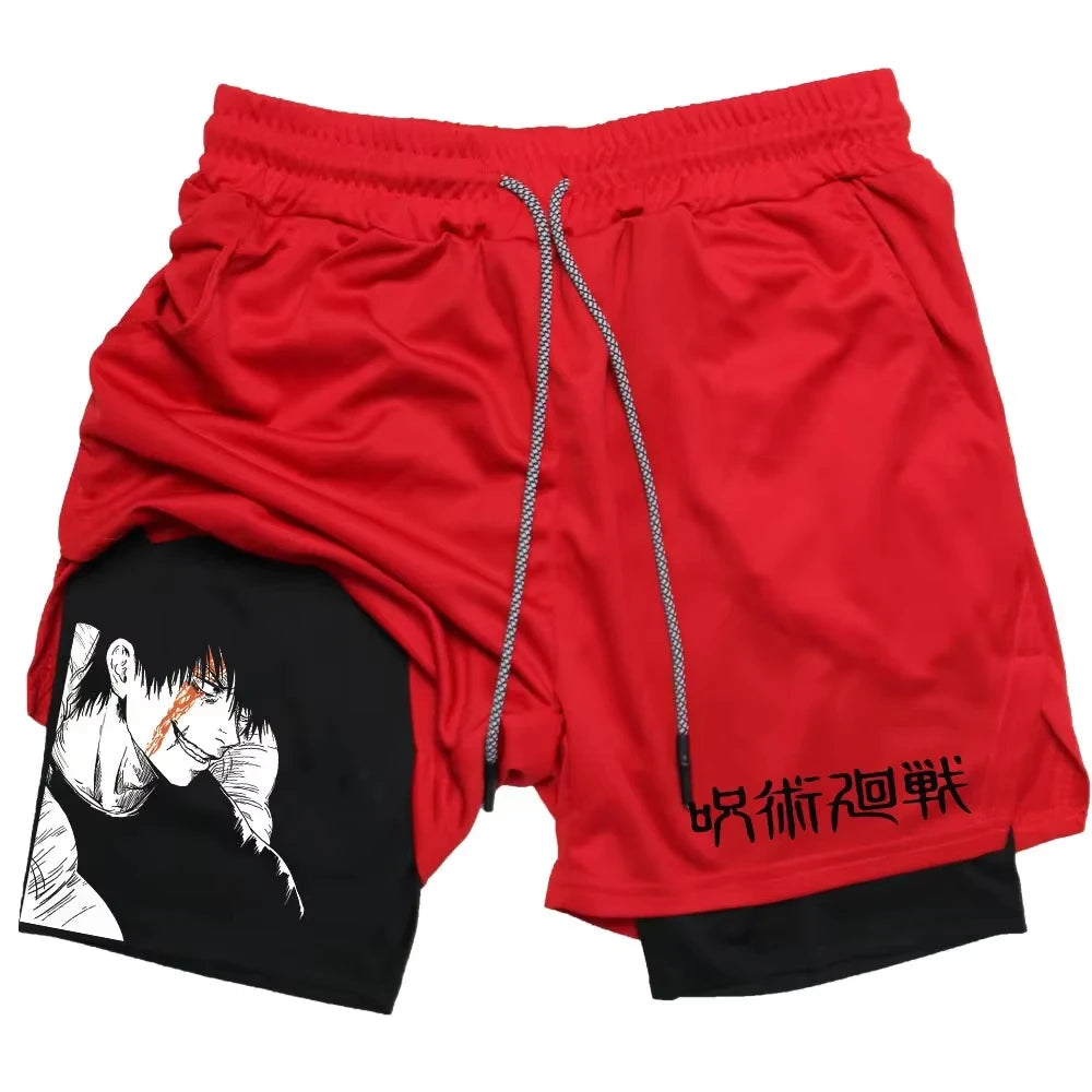 Anime Jujutsu Kaisen Gym Shorts Fitness 2 in 1 Compression Performance Shorts Workout Quick Dry Athletics Short Pants RL0601