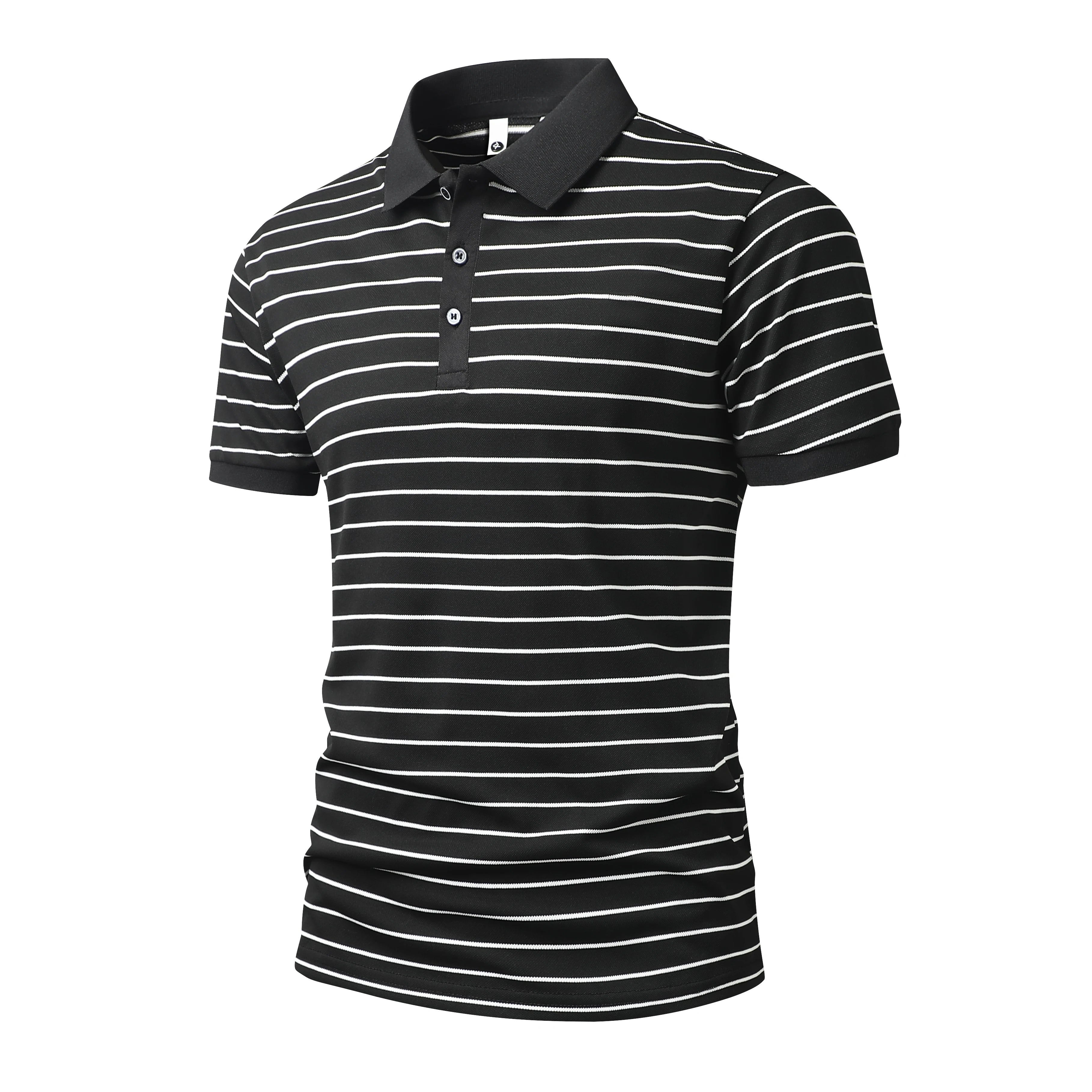 Summer POLO Shirt New Men's Light Luxury Ice Silk Striped Lapel Business Style Casual Short Sleeves