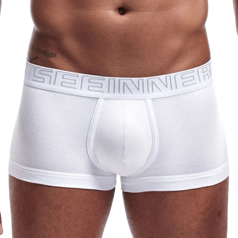 Seeinner Mens Boxer Shorts Cotton U Convex Pouch Underwear Soft Comfortable Underpants Cueca Masculina M-XXL Black White Gray