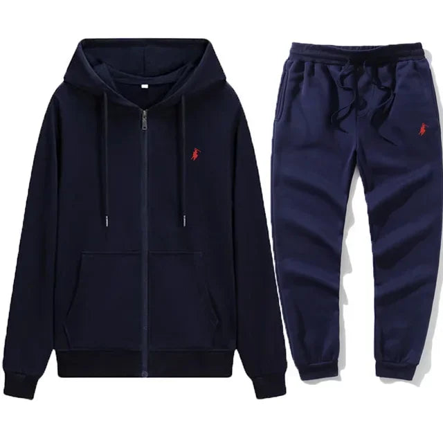 2026 Autumn and Winter New Men's Casual Fashion Pullover Zip Hoodie and Outdoor Jogging, Fitness, Warm Sports Pants Set - ATFH