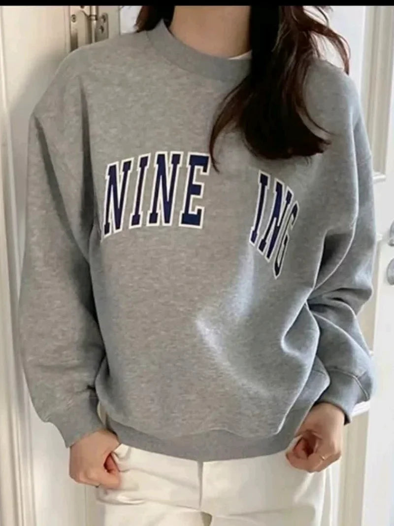 Grey hoodie for women, comfortable and casual, letter printed pure cotton warm sportswear for autumn 2025 - ATFH
