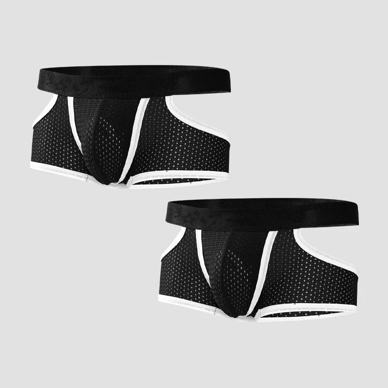 2PCS Men's Ice Silk Gun Bullet Split Panties Square Breathable Mesh Summer Thin Men's Sports Boxer Shorts Toe