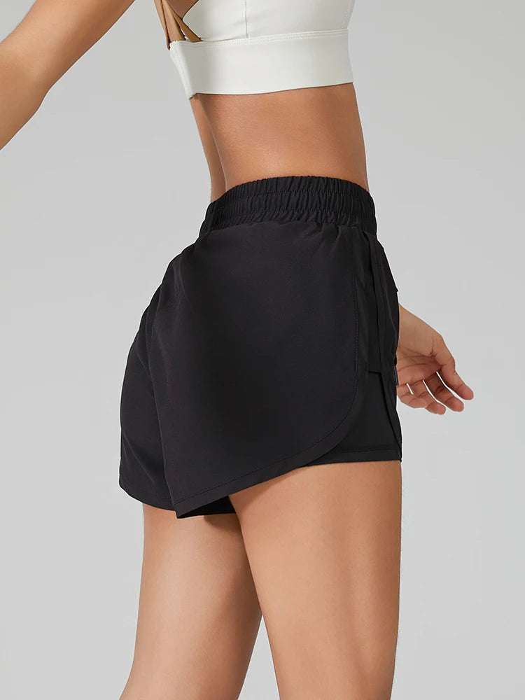Women's High Elastic Sports Shorts Loose Double Layer Inner Pocket Comfortable Summer Sports Jogging Fitness Leisure Yoga Shorts Tahsi Fashion House