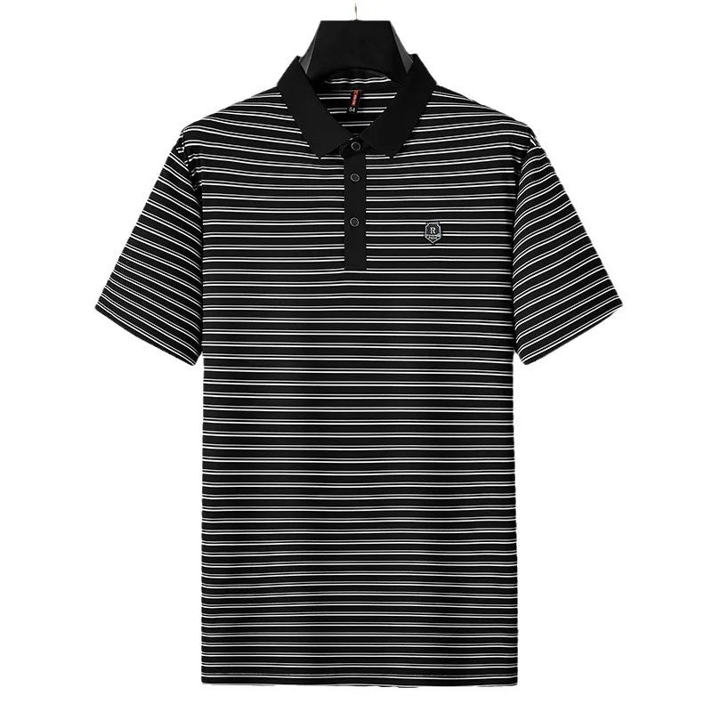 Minglu High Elasticity Summer Striped Male Polo Shirts Luxury Short Sleeve Ice Silk Business Golf Casual Man Tees Plus Size 8XL