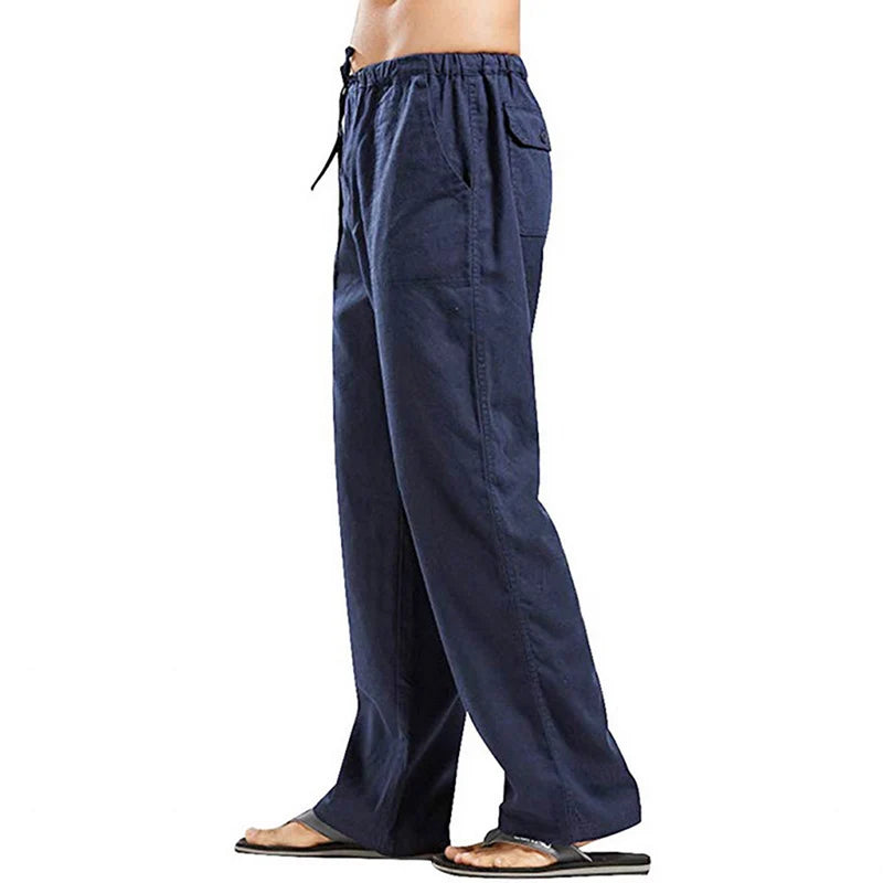 New Breathable Linen pants Mens 2-Pcs Summer Lightweight Cool Casual Pants Loose Drawstring Trousers Outdoor Work Classic Pants