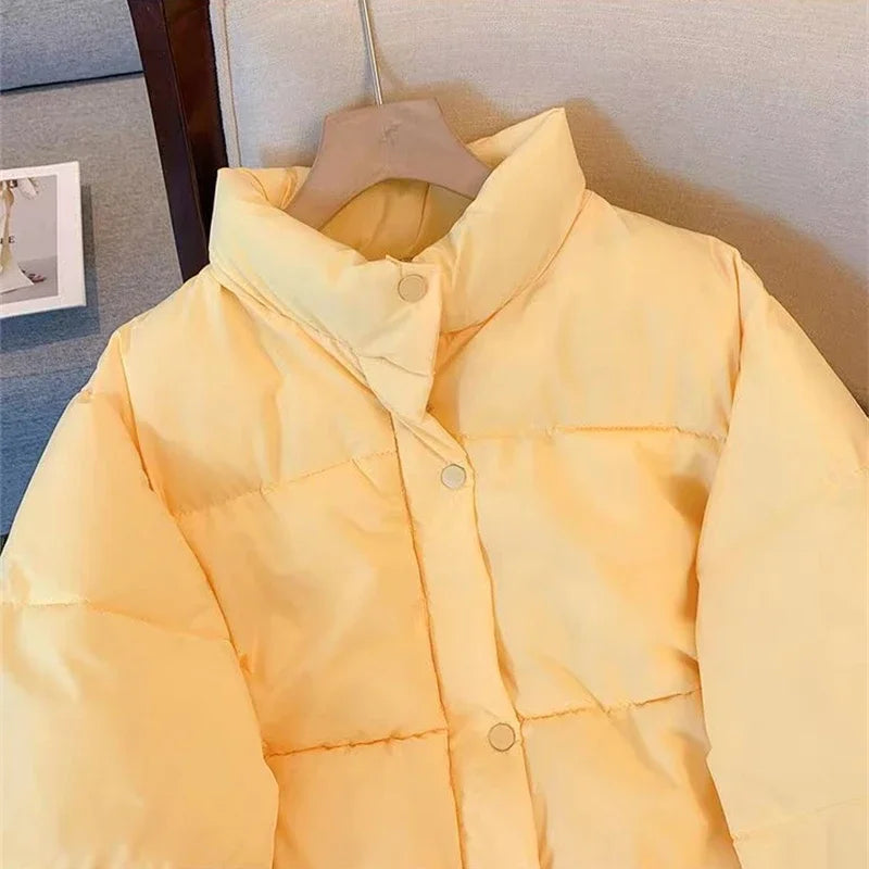 2025 New Korean Stand Collar Autumn Winter Coat Women Thickened Puffer Jacket Loose Parka Warm Cotton-padded Jacket Short Coats ATFH