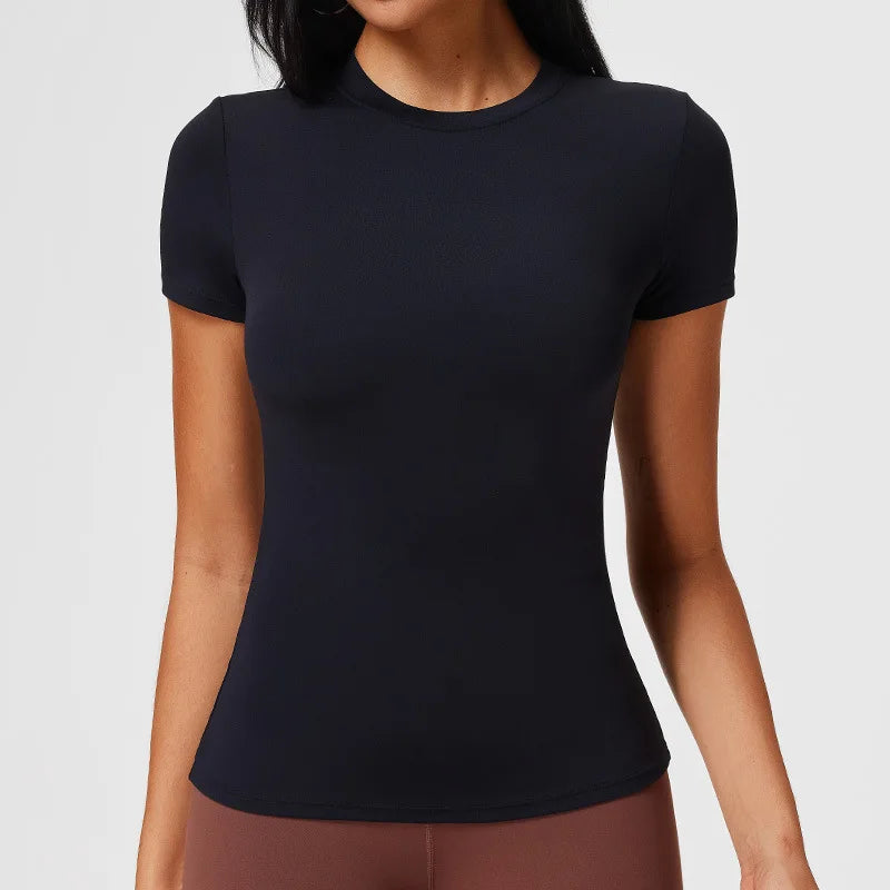 Women's Slim Fit Quick-Dry Sports Top Barely-There Feel Fitness Shirt for Running Yoga Short Sleeve Casual Cross-Border - ATFH