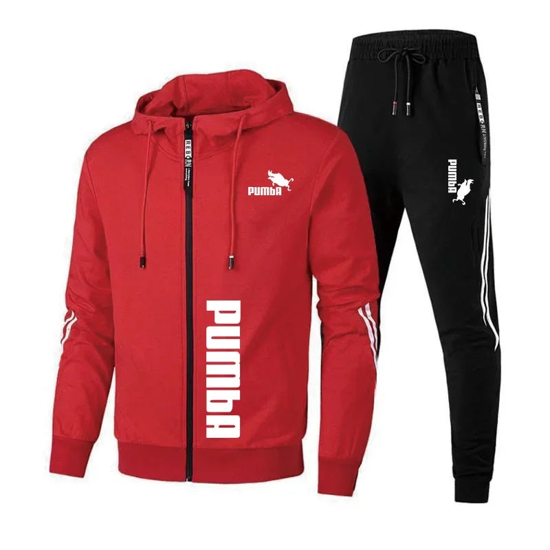 New men's hooded sweatshirt and pants 2-piece set, spring and autumn outdoor casual zippered windproof men's sportswear set - ATFH