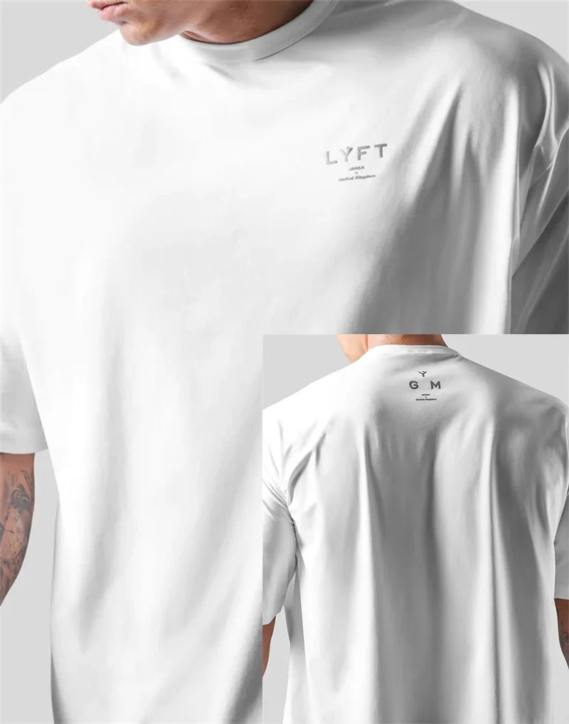 LYFT JP&UK Brand Men T-shirt Casual Gym Short Sleeve 100% Cotton Fitness T Shirt Bodybuilding Workout Print Tees Tops Clothing ATFH