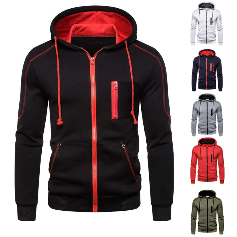 Men's Long Sleeve Zip Up Hoodie Casual Athletic Sweatshirt Hooded Jacket with Pockets Spring Fall Warm Fleece Lined Coat Outwear - ATFH