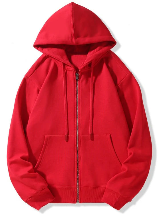 New Solid Zipper Hoodie Women Warm Fleece Hoodies Autumn Casual Hoody  Street Pocket Sportswear Oversized All-Match Female veste - ATFH