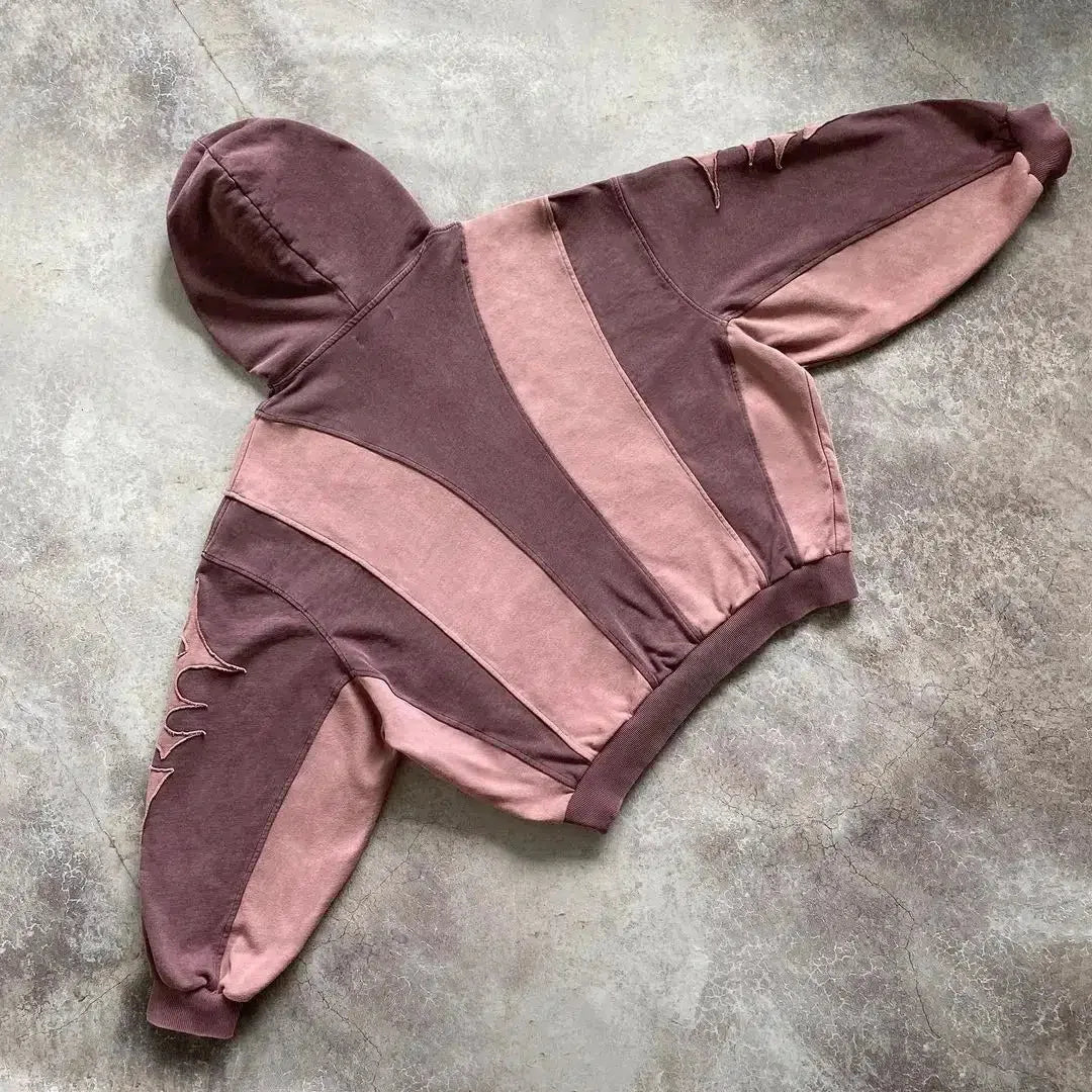 Fashion Color Matching Creative Pattern Patchwork American Harajuku Pullover 2000s Street Rock Vitality Long Sleeve Loose Hoodie