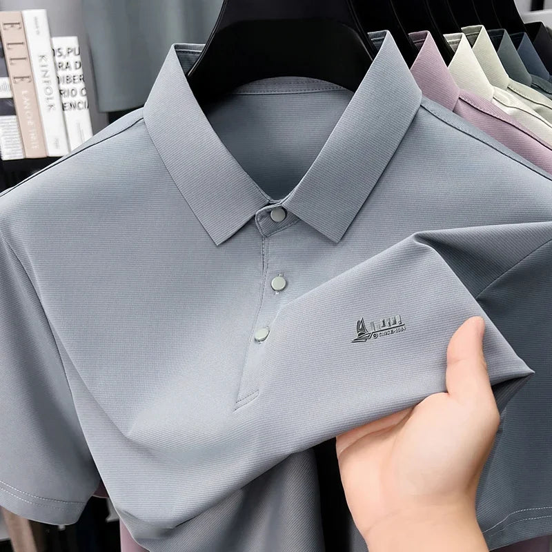 Mens Embroidered Polo Shirt Short Sleeve Slim Fit Casual Style Soft And Comfortable Fabric For Daily Wear And Weekend Getaways