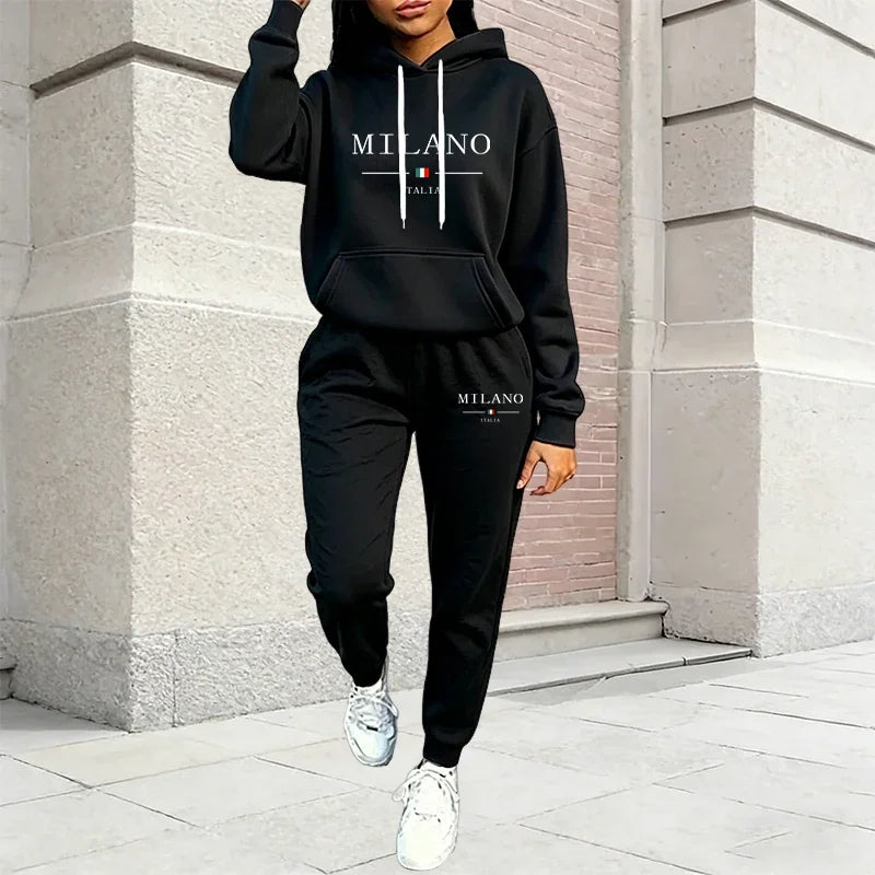 Fashion Women's Outfits Casual Hooded Sweatshirt Sweatpants 2 Pcs Suit Sports Jogging Clothes AutumnWinter Warm Woman Pants Sets
