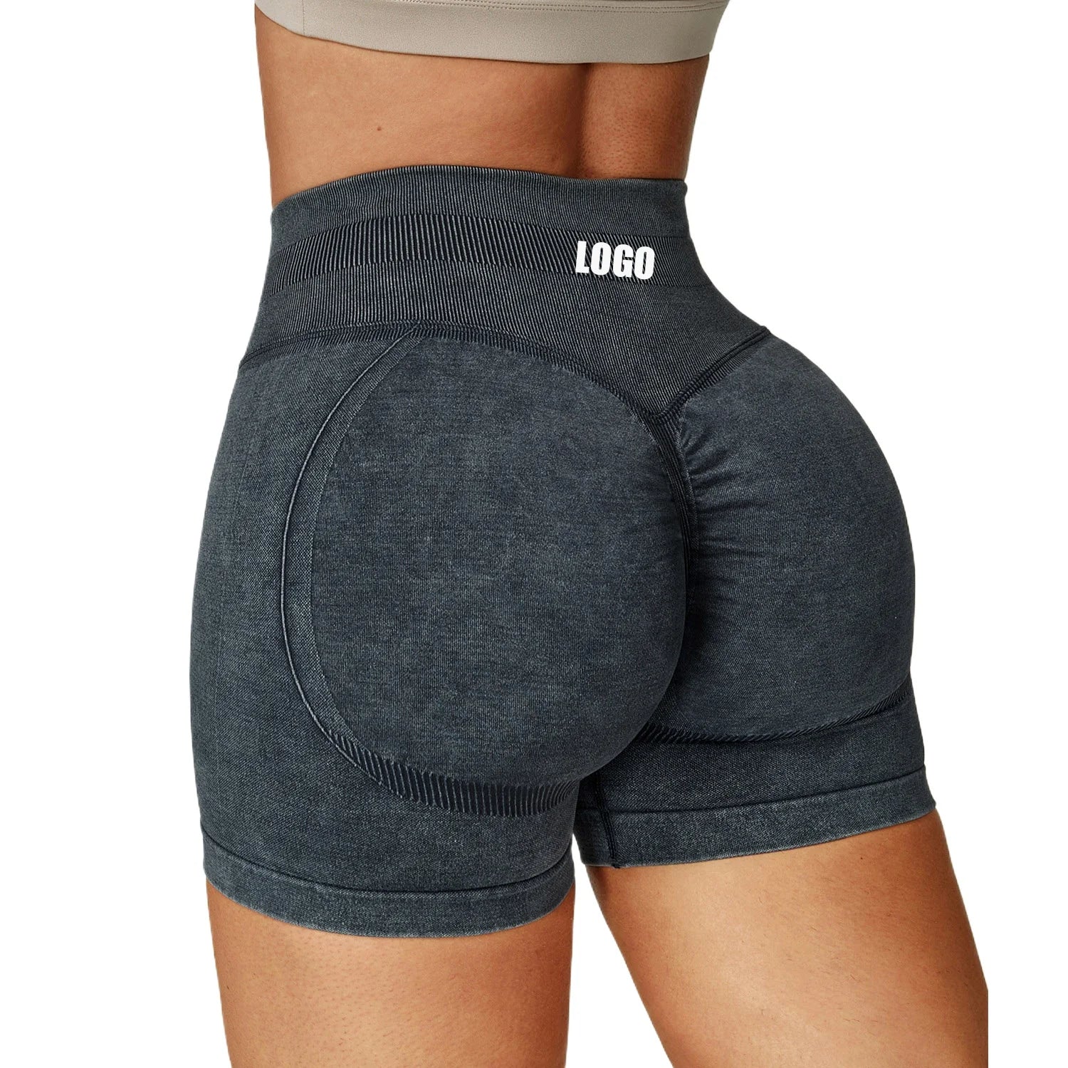 Custom women's seamless sand wash yoga shorts high waist hip lift tight running fitness yoga shorts Tahsi Fashion House