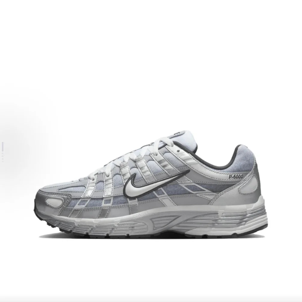 Nike P-6000 Fashion Comfort Fabric Leather Durable Low-Top Casual Running Shoes Men's Silver Grey IH4465095