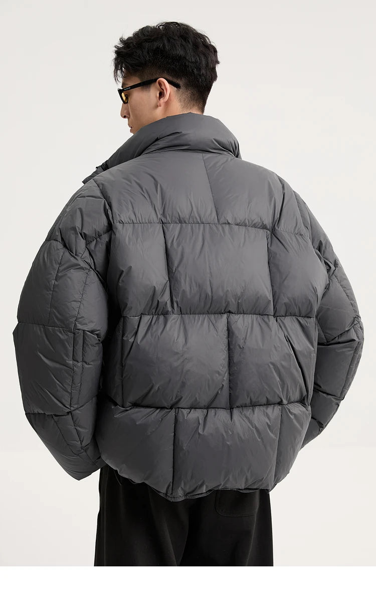 Men's Solid Color Puff Down Coats 2026 Winter Fashion Thick Warm Loose Jackets Male Stand-up Collar Bread Overcoats W919