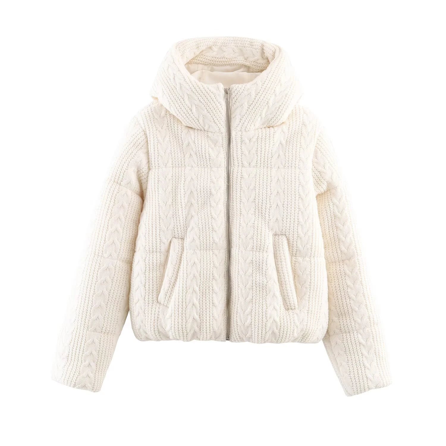 DEEABAE 2025 Winter New Arrival Commuter Stand-Up Collar Eight-Ply Knitted Hooded Thickened Cotton Jacket Coat for Women ATFH