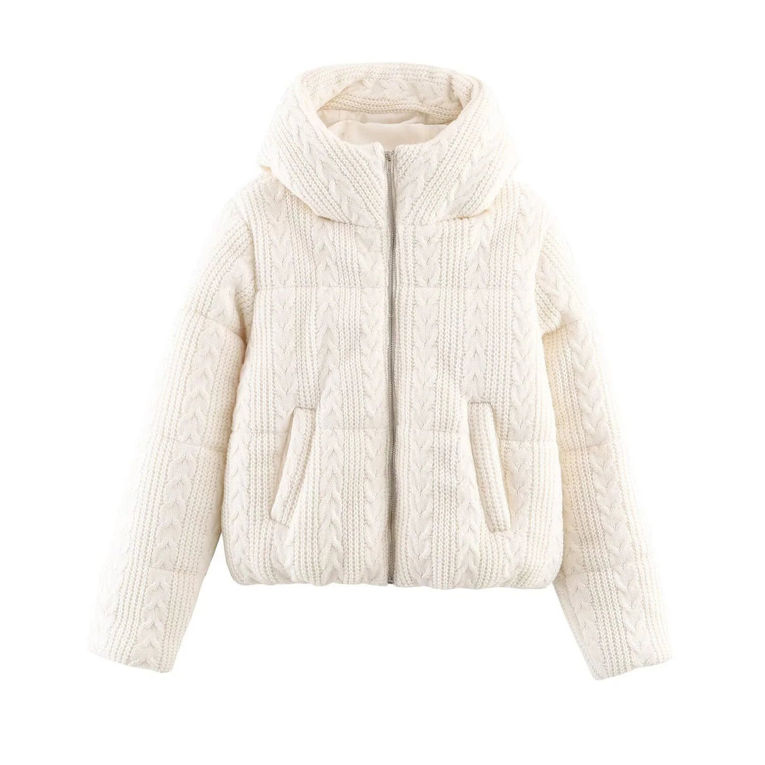 DEEABAE 2025 Winter New Arrival Commuter Stand-Up Collar Eight-Ply Knitted Hooded Thickened Cotton Jacket Coat for Women ATFH