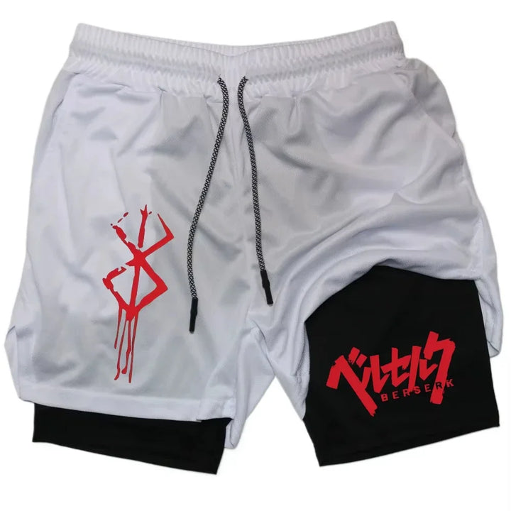 Anime Berserk Performance Shorts Men 2-in- Running Compression Shorts Training Yoga Gym Sportswear Workout Shorts with Pockets