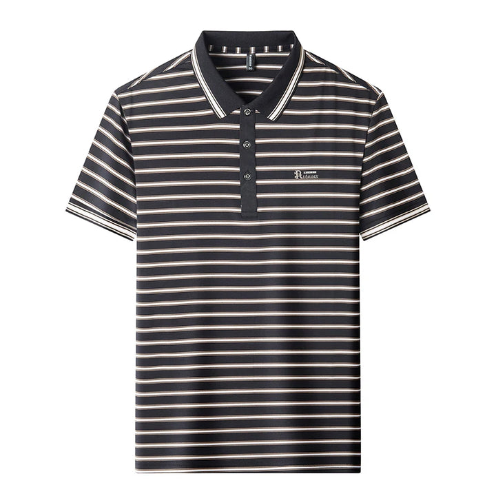 Trend brand letter embossed short sleeve polo shirt men high-quality striped Korean style summer new casual breathable T-shirt