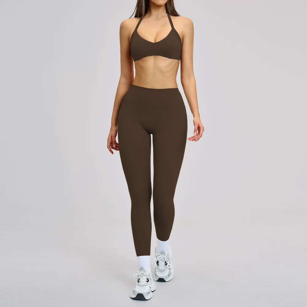 Women's Yoga Suits 2 Piece Sportswear Yoga Tracksuit Ventilate Vest High Waist Leggings Outfit Gym Set Running Workout Clothes - ATFH