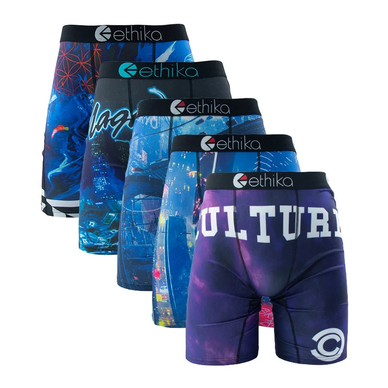 ETHIKA 5Pcs Men Underwear Breathable Mesh Crotch Man Swimming Underpants Plus Size L-3XL Mens Panties Sexy Men's Boxershorts