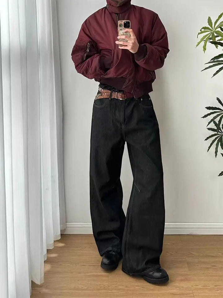Men's Simple Style Solid Color Jeans Street Vintage Sweatpants Boy Casual Pants Wide Legs Bottom Male High Waist Y2k Trousers ATFH