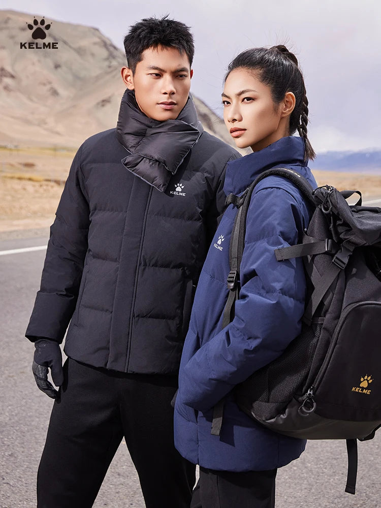 Kelme Short Down Jacket Men's Winter Stand Up Collar Outdoor Running Training Warm Jacket Daily Training Windproof Jacket