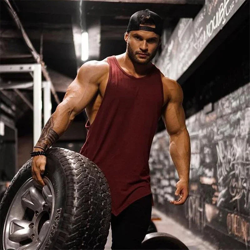 Mens Running Vests Blank Bodybuilding Tank Tops Summer Men Gym Stringer Fitness Sports Cotton Muscle Workout Irregular hem Tank