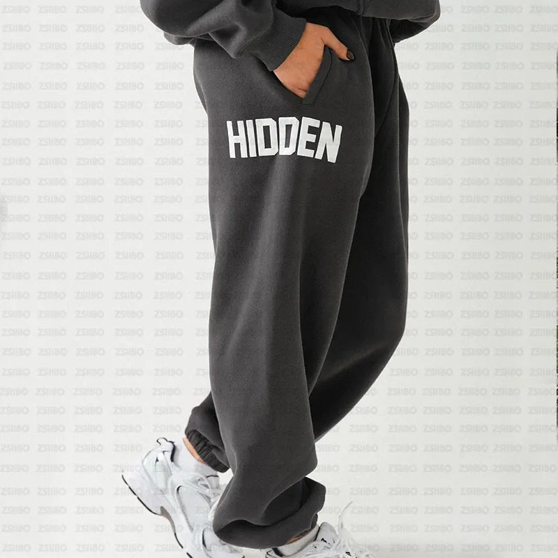 Streetwear Y2K Casual Baggy Sweatpants Drawstring Sports Pants Zipper Cardigan Fashion Digital Print Hooded Men Women Clothing - ATFH