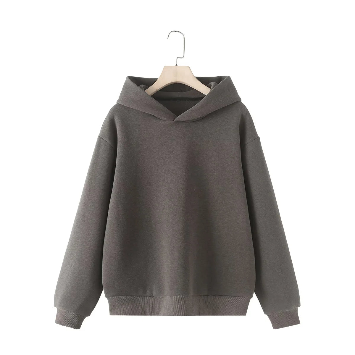 Women Solid Casual Sweatshirt Pant Suit Long Sleeve Hooded Fleece Pullover Coat Loose Straight Trousers Office Lady Sets