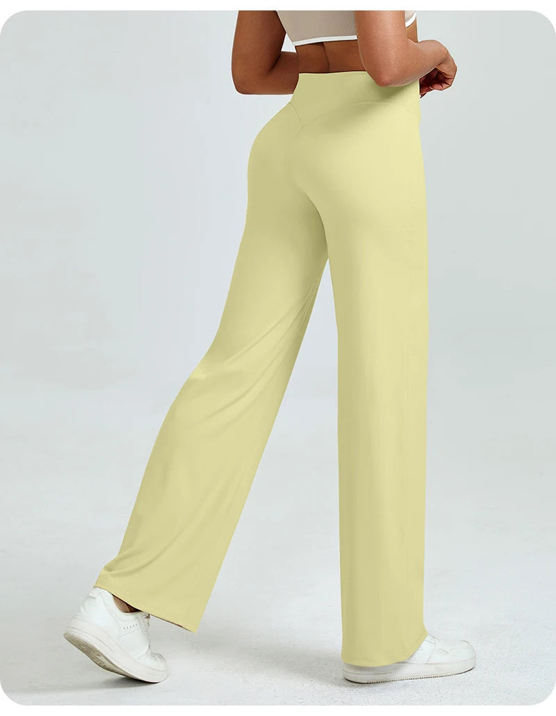 High Waisted Straight Leg Yoga Pants for Women, Naked Feeling Butt Lifting Loose Fit Workout Trousers, Slimming Gym Pants ATFH