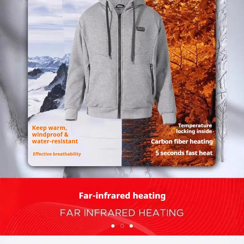Heated Hoodie 23 Zones Heating Carbon Fiber 3 Temp Settings Winter Warm Unisex Zip-Up Smart Heated Sweatshirt Autumn Winter - ATFH