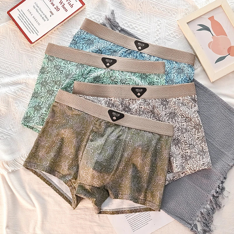 4pcs Men Underwear Cotton Men Boxer Shorts Medium Waist Breathable Men Panties Larger Size 6XL-Lot Soft Comfortable Men Boxer