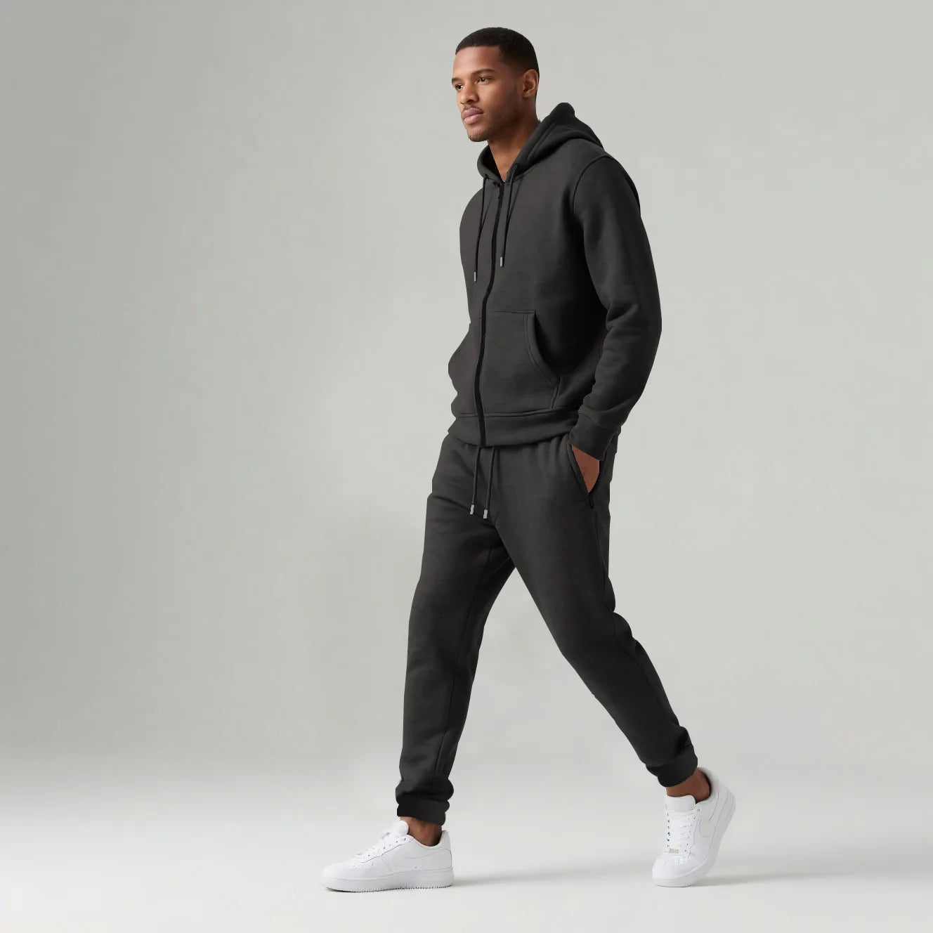 Custom LOGO autumn and winter men's long-sleeved trousers hooded sports and leisure fleece warm and comfortable two-piece set - ATFH