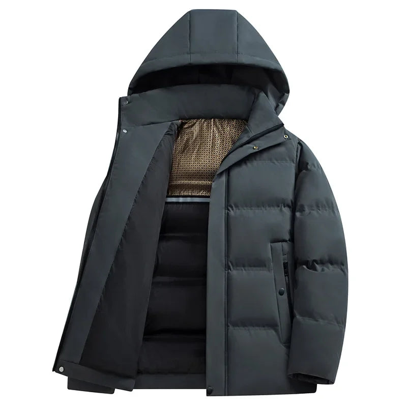 Winter Waterproof Outwear Warm Fleece Hooded Casual Parka Business Male Cotton Jacket Thicken Down Outdoor Windproof Coats