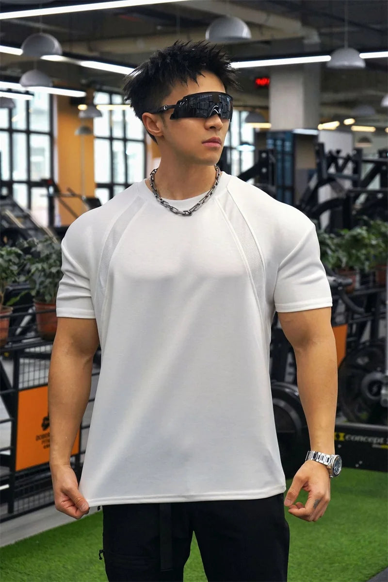 New Summer Leisure Running T-shirt Gym Training tops Elastic Quick Drying pure color Short sleeve sports T-shirt Men sportswear