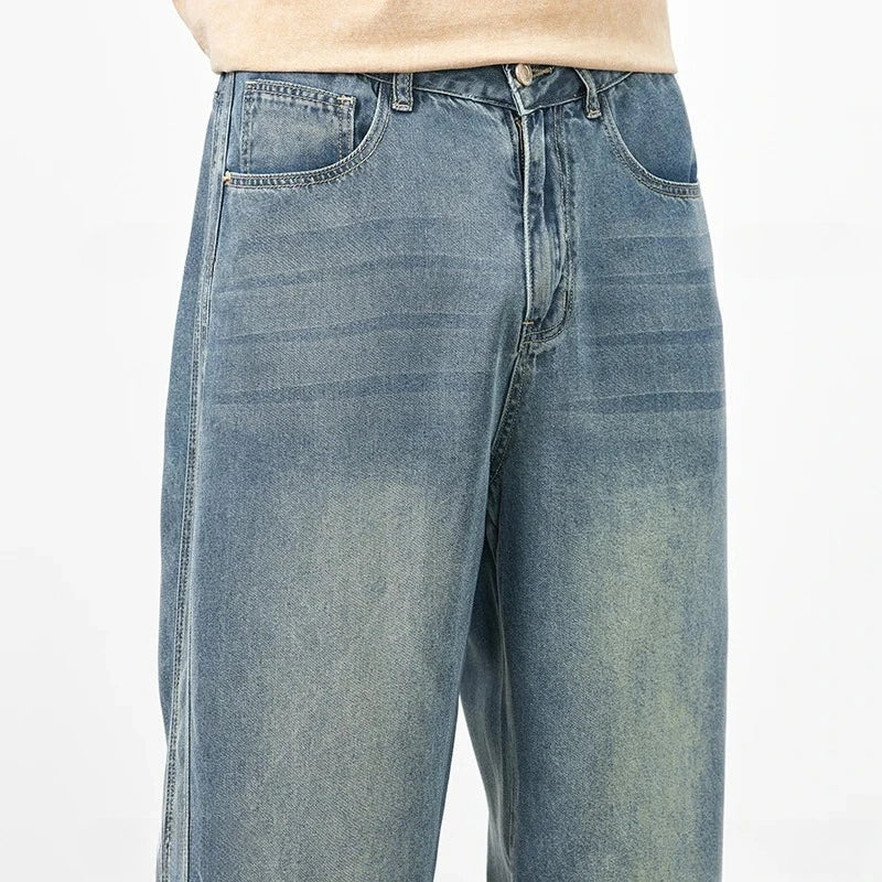 Good Quality Summer Cosy Soft Lyocell Fabric Men's Jeans Loose Wide Leg Pants Elastic Waist Thin Casual Y2K Trousers Plus Size ATFH