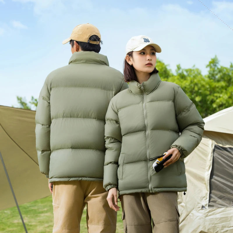 Outdoor Windproof Hiking Down Coats for Men Quality Waterproof Camping Down Jacket Stand Collar Warm Overcoat Fashion All-match