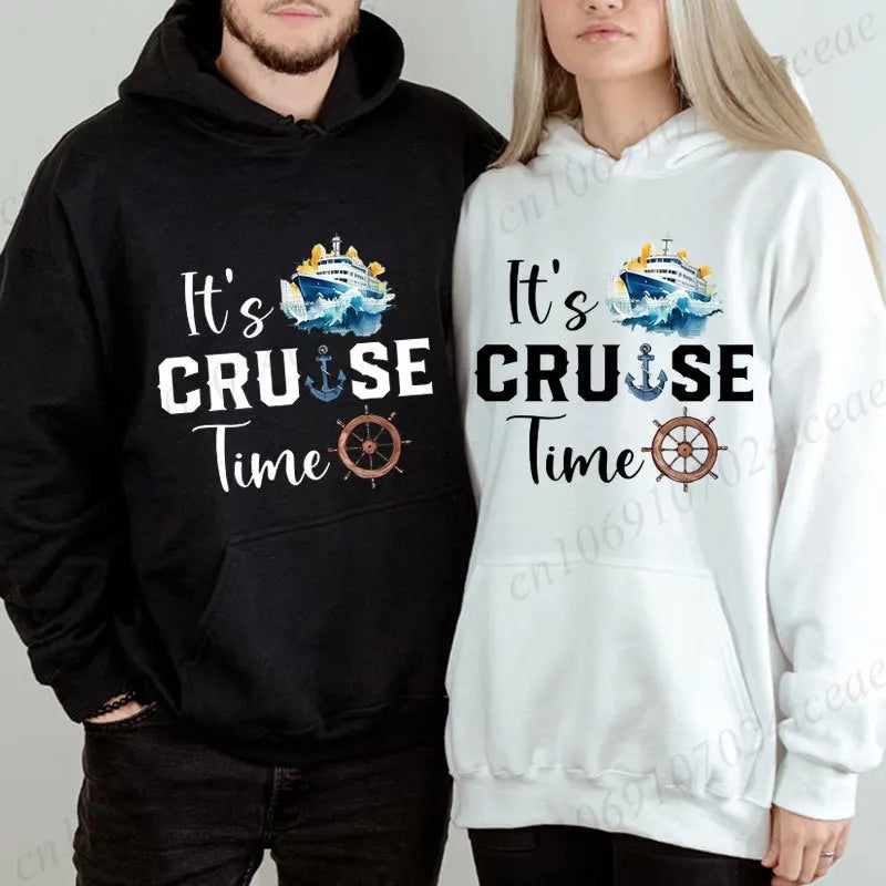 It's Cruise Time Friends Hoodies Vacation Travel Sweatshirts Cruise Ship Graphic Tops Family Cruise Trip Pullover Tracksuits