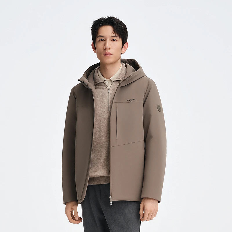 BOSIDENG Men's Hooded Goose Down Jacket 90% 700FP Water Resistant Casual Puffer Coat, Slim Fit Business Style